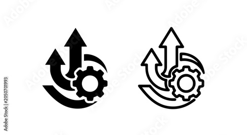 Progress and optimization gear icon with upward arrows