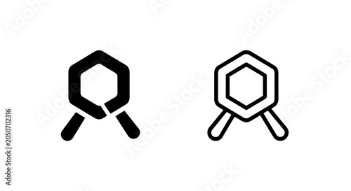 Foto Hexagon magnifying glass molecular analysis icon set