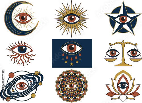 Valokuva Mystical All Seeing Eye Symbol Collection with Celestial, Cosmic, Sacred Geometr