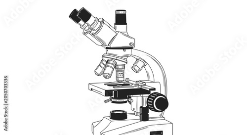 Obraz na płótnie Scientific laboratory microscope black and white line art illustration