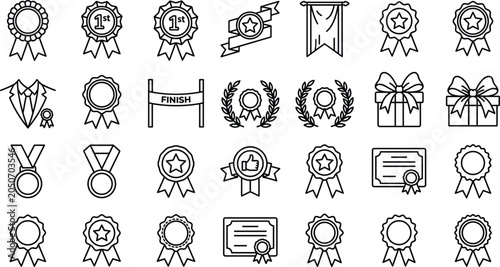 Foto Award and medal line icons set vector collection including certificate rosette r
