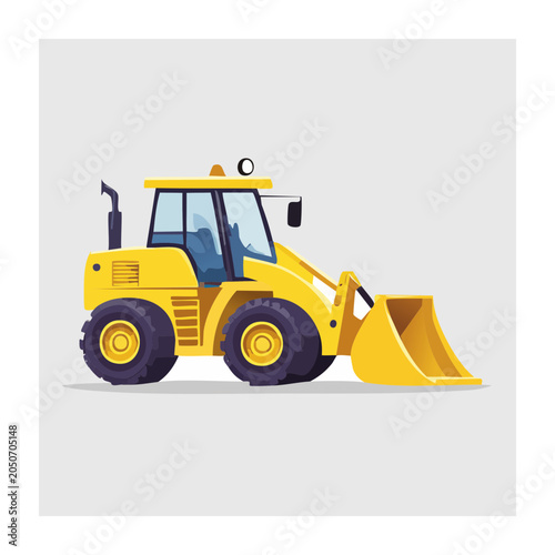 Yellow wheel loader illustration in flat design style
