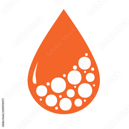 Orange water drop with bubbles icon