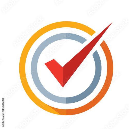 Red checkmark in concentric circles, flat design