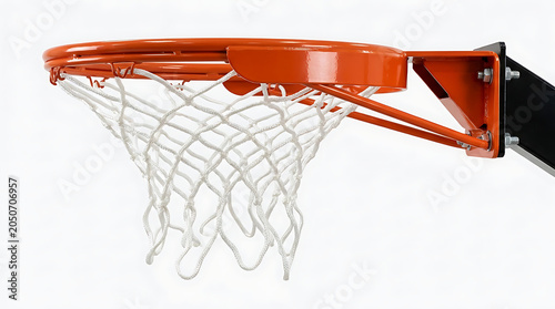 Basketball hoop with net orange rim and white background