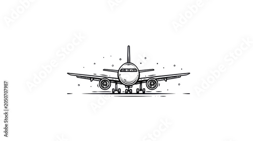 Modern airplane front view isolated, aviation, travel, commercial jet, transportation, airline, flight, flying concept, airport scene on white background