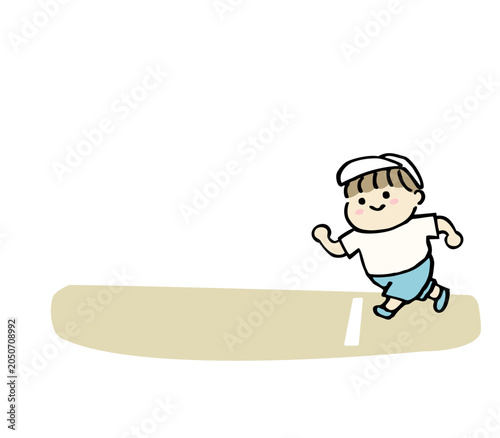 運動会で走る男の子のイラスト　かけっこ
