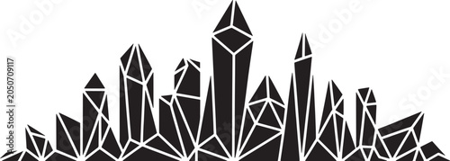 Abstract geometric crystal cluster mountain range silhouette in a minimalist flat black style