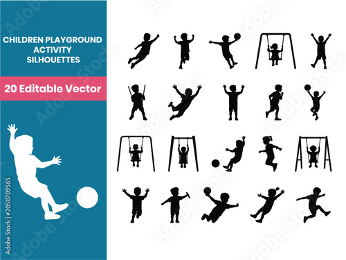 Canvas Print Children Playground Silhouette Bundle. Playground Activity