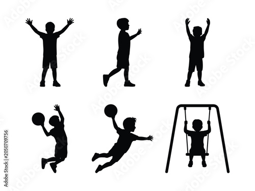 Slika na platnu Kids Playing Silhouette. Children Outdoor Activities