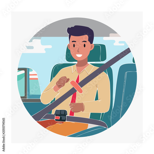 Man wearing a seatbelt inside a car