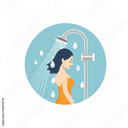 Woman taking a shower in flat design style
