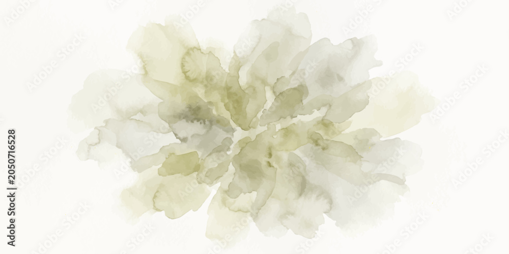 Fototapeta premium An abstract watercolor painting captures the delicate petals of a flower, rendered in soft hues of cream and green, evoking a sense of serenity and natural beauty.