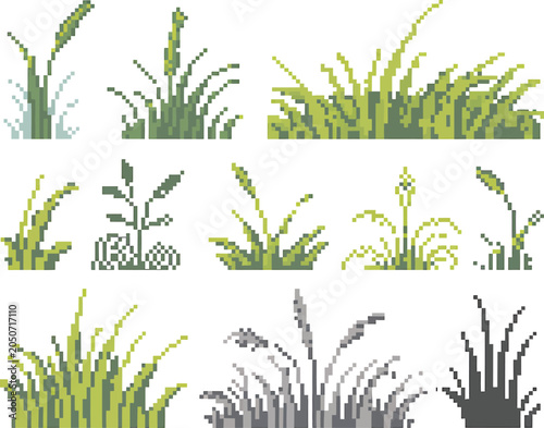 Pixel Art Various Grass Types