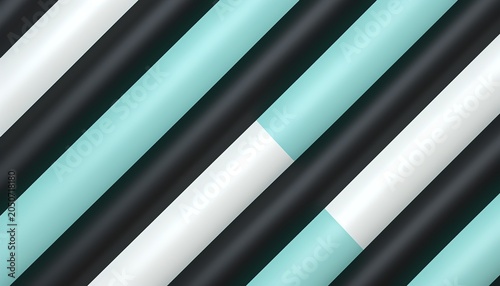 A close-up view of a striped pattern in black, white, and teal colors