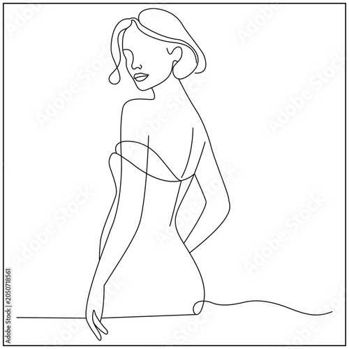Woman Turning Back Pose Line Art
