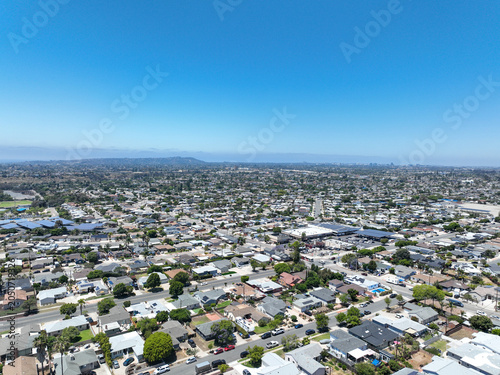 Aerial view of Mira Mesa, San Diego largest suburb. family friendly living with top rated schools, parks and homes