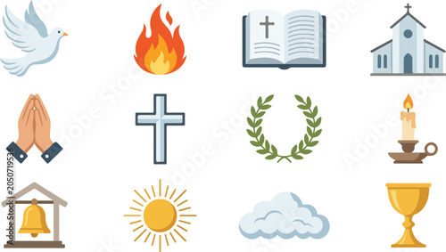 Foto Pentecost Symbols Pack Diverse Icons for Faith and Spirituality Celebrating Divi