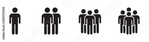 Foto Group of people icons showing single person up to small crowd with standing silhouettes in flat style