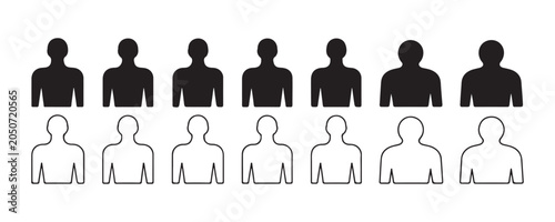 Принти на полотні Set of eight human body outlines and solid silhouettes in two rows on checkered background