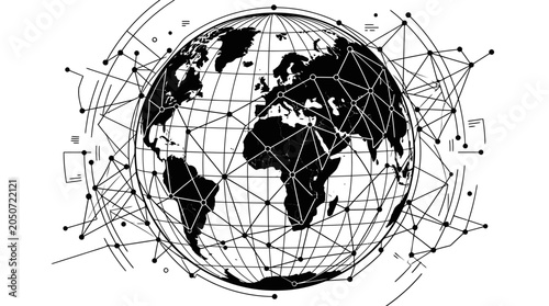 Valokuva Black and white illustration of global network connections around the Earth