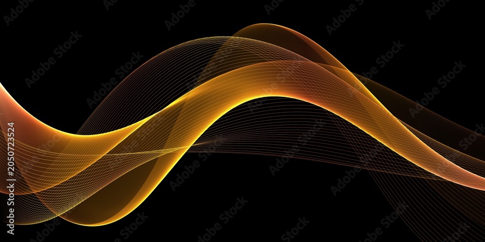 Fototapeta premium Abstract image of creative glittering gold wave curvy line design elements with minimal texture reflecting on isolated on black background
