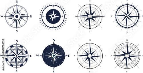 Fotografía A comprehensive collection of vector compass rose icons designed for nautical navigation and map design