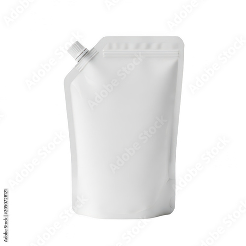 Empty white pouch standing upright isolated on transparent background