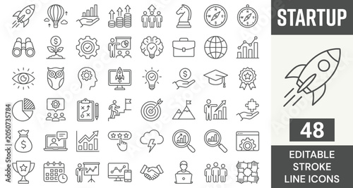 Photos Startup icon set. Editable line icons. Vector illustration.