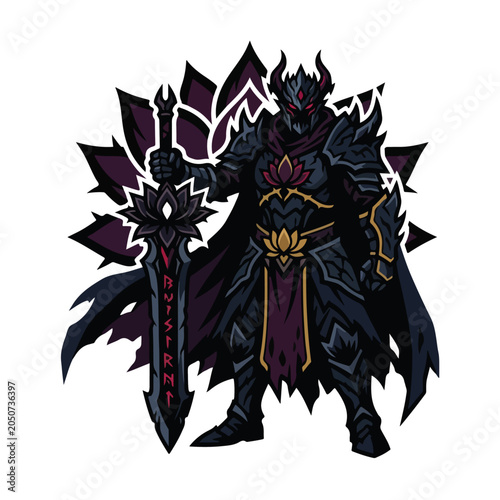 Dark Fantasy Demon Knight Warrior Vector Mascot Illustration