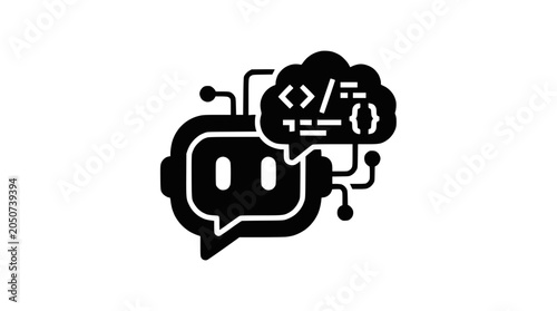 24/7 AI robot customer support icon with chat bubble.