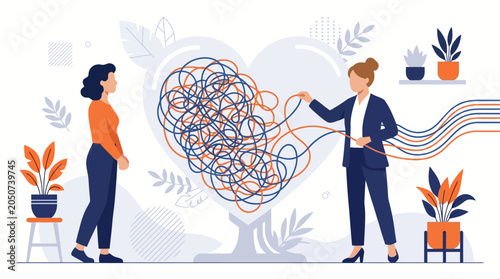 Schilderij op canvas Team members discuss a tangled problem during a business briefing illustration