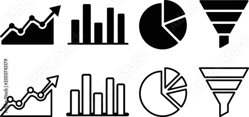 Quadro su tela analytics icon collection with bar charts pie charts funnel shapes and line tren