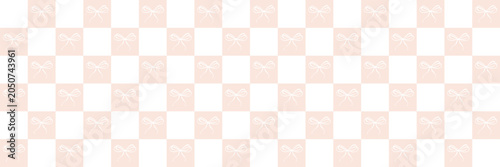 Minimalist ribbon or bow checked pastel pink seamless pattern overlay banner, wide horizontal wallpaper