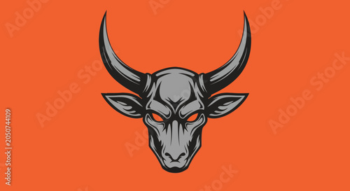 Quadro su tela A fierce bull head illustration with red eyes on an orange background