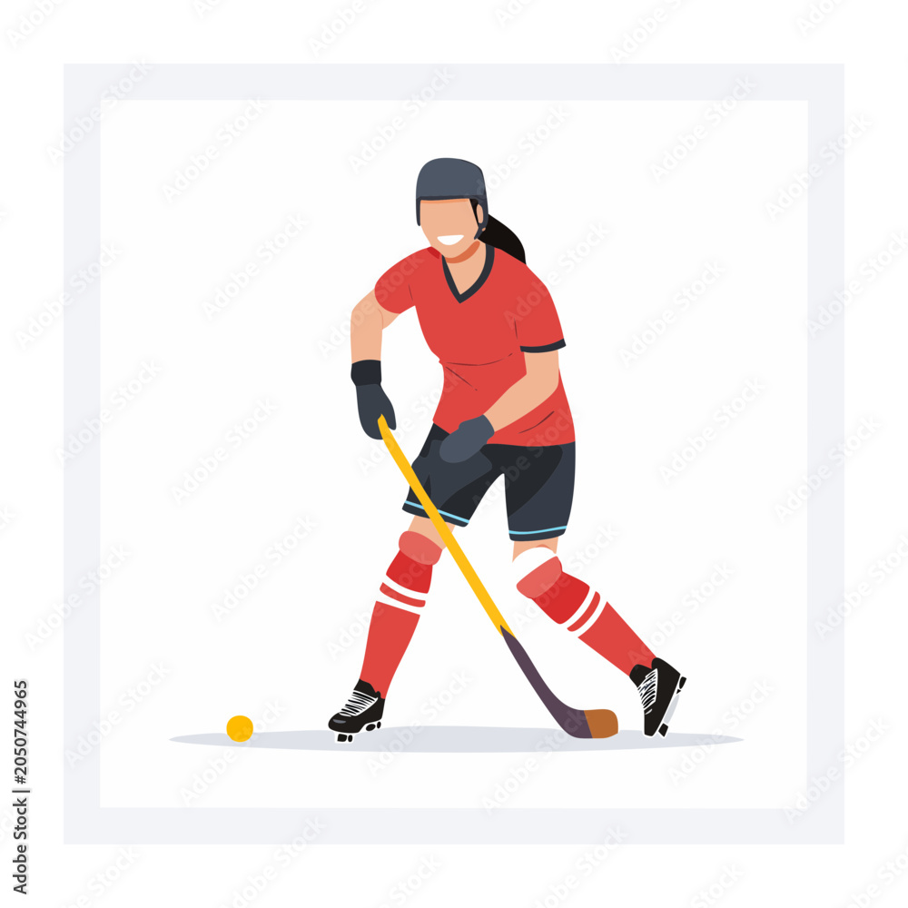 Fototapeta premium Flat design illustration of a hockey player with stick and puck