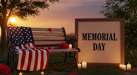 Memorial Day tribute with American flag and candles