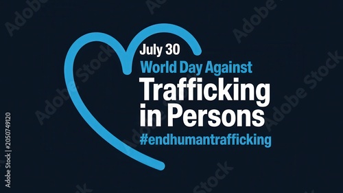 World Day Against Trafficking in Persons Graphic with Blue Heart on Dark Background