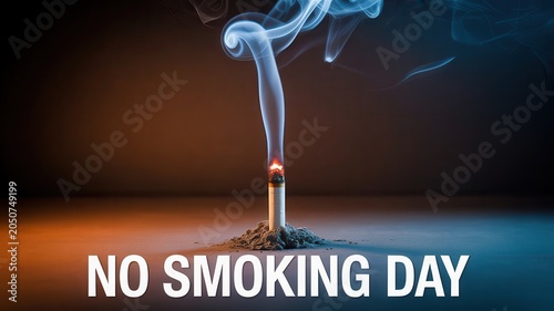 No Smoking Day conceptual image with a lit cigarette and smoke plume