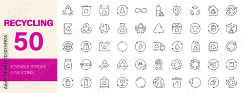 Tablou pe pânză Recycling icon set. Editable line icons. Vector illustration.