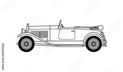 Slika na platnu Vintage Luxury Automobile 1920s Classic Car Black and White Vector Illustration