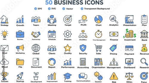 50 Business Icons Vector Set Collection for Corporate, Finance and Startup Design