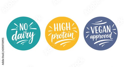 Vegan approved high protein food labels with no dairy stickers