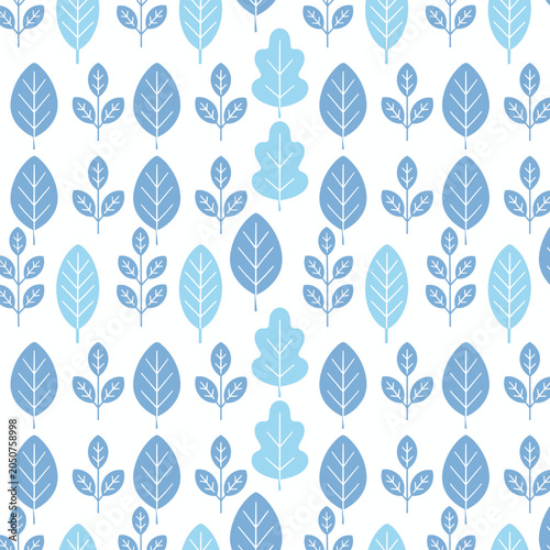 Blue Leaf Seamless Pattern Vector Background for Nature and Eco Design