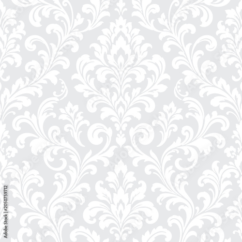 Elegant White Damask Seamless Pattern Background with Luxury Vintage Floral Ornament