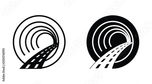 Bilde på lerret Futuristic tunnel pathway icon with circular road design representing travel dir