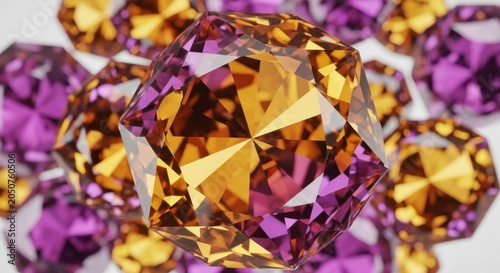 Close Up of Multi-Faceted Gemstone with Vibrant Orange and Purple Hues