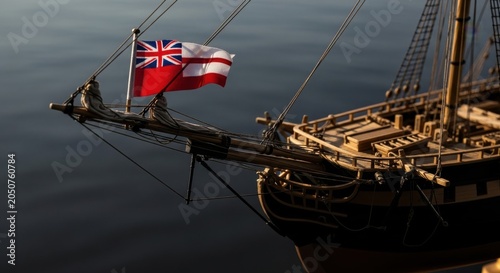 Historic Sailing Ship Model with British Flag