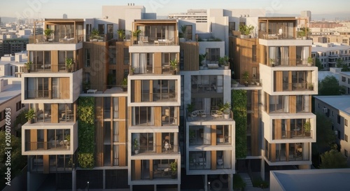 Modern Residential Buildings With Green Facades And Balconies
