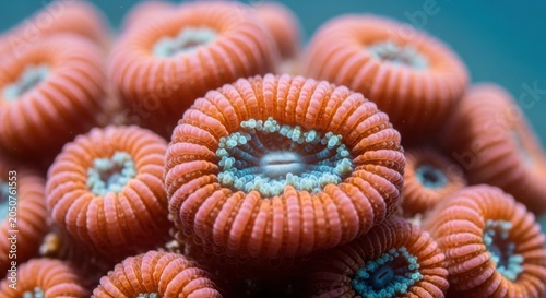 Vibrant Orange Coral Polyp with Blue Center in Marine Ecosystem